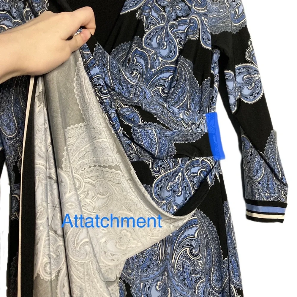 I.N.C. Brand Faux Wrap Dress Blue Paisley Pattern Size Small - Picture 4 of 6
